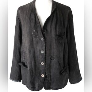 Magnolia Pearl Black Linen Blazer with silk lining